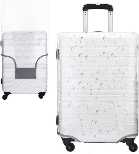 KALANKA-30 Pouce Grande Housse Valise, Housse Protection Valise Transparente en PVC, Protection Valise de Voyage Épaisse et Imperméable avec Sangles Velcro, Compatible avec la Plupart des Sacs
