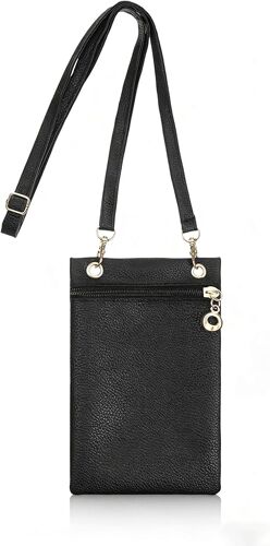 KALANKA-Pochette Telephone Portable pour Femmes En PU Cuir Petit Sac à Main Pochette Sacoche Bandouliere Femme Noir, Pour Téléphone Portable Usage Quotidien Loisirs Voyages