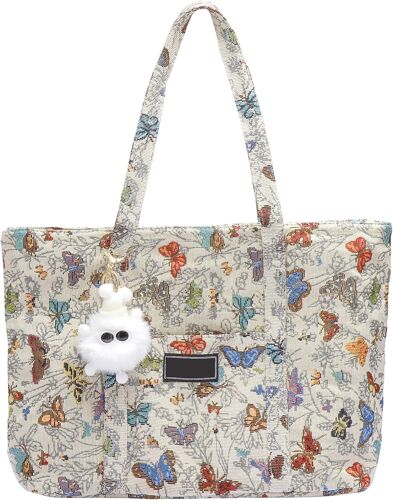 KALANKA-Sac A Main Femme Tote Bag Fermeture éclair Grand Sac de Plage Cabas Sacs à Bandoulière pour Femme avec Compartiments pour le Travail, Voyages, Courses et le Quotidien, avec une Petit Ornement