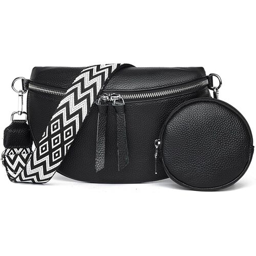 KALANKA-Sac Bandoulière Femme Cuir, Moderne Sacoche, Sac à Main Noir Large, Pour Téléphone Portable