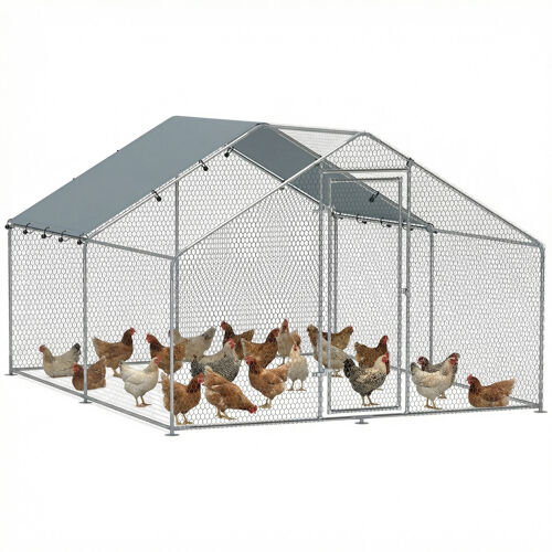 Enclos Poulailler Chenil 10,2 M² - Parc Grillagé Dim. 3l X 3,4l X 1,9h M - Espace Couvert - Acier Galvanisé