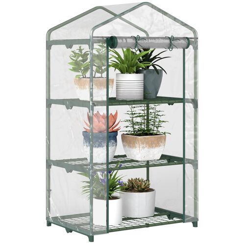 Serre De Jardin Balcon ?Tag?Re Serre 3 Niveaux Dim. 69l X 49l X 125h Cm Métal Thermolaqu? Vert Pvc Haute Densit? Transparent