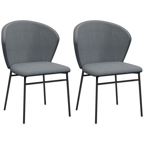 Lot de 2 chaises grand confort dossier enveloppant piètement acier noir revêtement tissu aspect lin gris