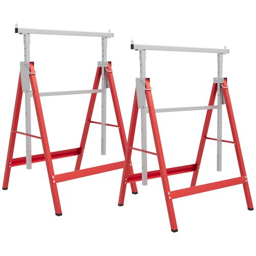Lot de 2 tréteaux pliables télescopiques hauteur réglable 80-130 cm rouge