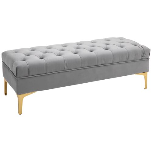 Banquette capitonnée style classique métal doré velours gris clair