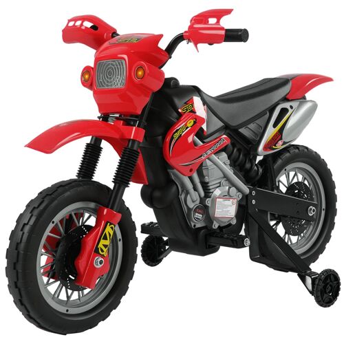 Moto cross électrique enfant 3 à 6 ans 6 V phares klaxon musiques 102 x 53 x 66 cm rouge et noir
