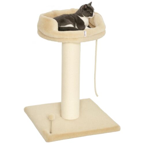 Arbre À Chat Griffoir Grattoir Sisal Naturel Plateforme D'observation Corde D'escalade Boule À Ressort Peluche Beige