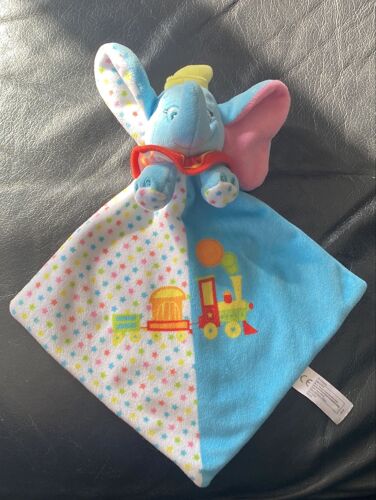 DOUDOU PLAT DUMBO BLEU BLANC ÉTOILES TRAIN DISNEY NICOTOY 27CM