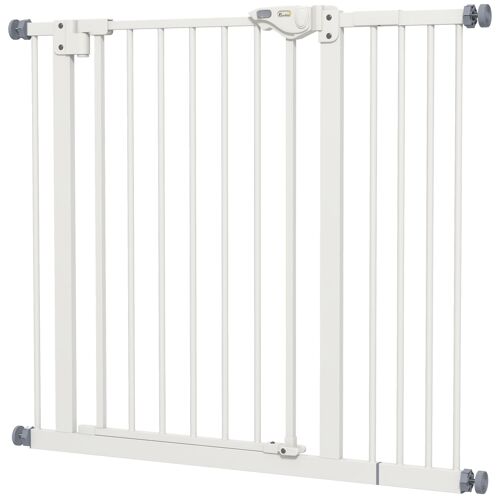 Barrière De Sécurité Chien - Porte Double Verrouillage - L.94 Cm Max. - Sans Perçage - Métal Blanc