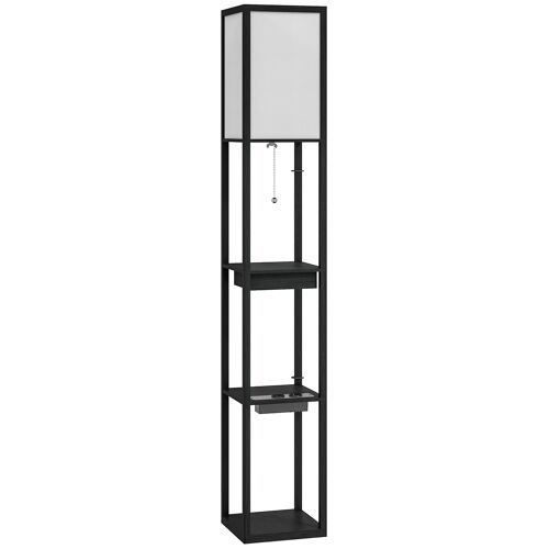 Lampadaire Étagères 3 Niveaux H.159 Cm Petit Tiroir Port Usb A+C Blanc Noir
