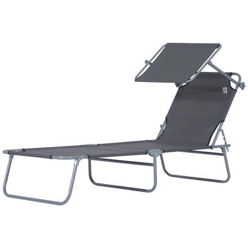 Transat Bain De Soleil Pliable Grand Confort Dossier Et Pare-Soleil R?Glable Multi-Positions Gris