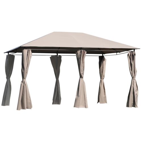 Tonnelle Barnum Pavillon De Jardin Style Colonial Double Toit Toiles Lat?Rales Amovibles 4l X 3l X 2,64h M Taupe