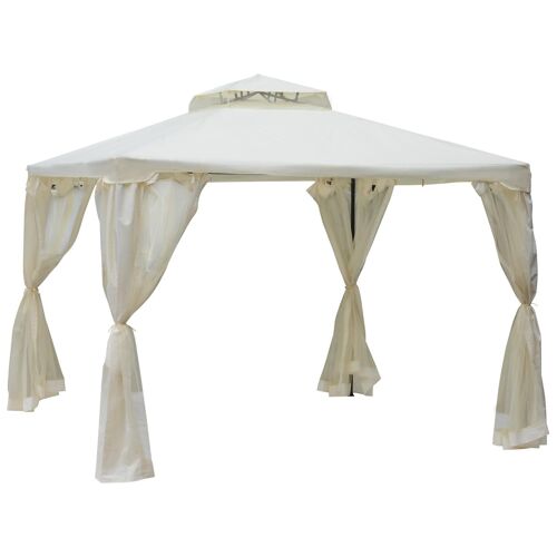 Pavillon De Jardin Tonnelle Barnum Style Colonial Double Toit Toiles Moustiquaires Amovibles Zipp?Es Cr?Me