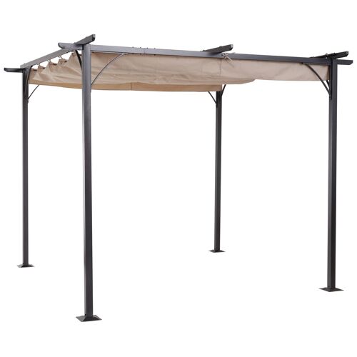 Pergola R?Tractable 3l X 3l X 2,30h M Structure Métal ?Poxy Anticorrosion Noire + Toile Polyester Haute Densit? 180 G/M? Incluse Beige