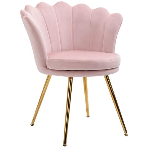 Chaise design coquillage pieds métal dorés effilés velours rose poudré