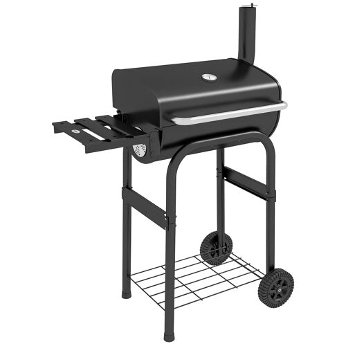 Barbecue charbon de bois avec couvercle 2 roues tablette pliable étagère cheminée thermomètre grilles acier chromée