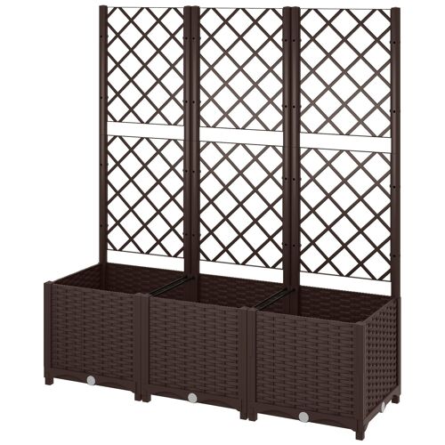 Jardinière Treillis Haut H.135 Cm - Système De Drainage Intégré - Effet Rotin Tressé Pp Chocolat