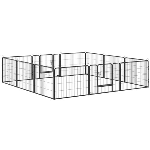 Pawhut Parc Enclos Modulable Pour Animaux Avec 2 Portes - 12 Panneaux Modulables - Acier Noir