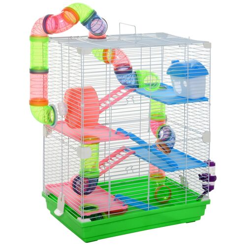 Cage Pour Hamster Souris Rongeur 4 Étages Avec Tunnels Mangeoire Roue Maison Échelles Dim. 46l X 30l X 58h Cm Vert