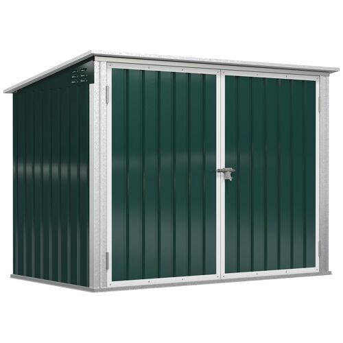 Abri De Poubelle Jardin - Cache Poubelle - 2 Portes Verrouillables, Toit Ouvrant - Tôle D'acier Blanc Vert