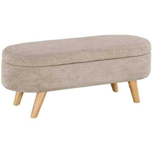 Banquette Coffre De Rangement Design Scandinave Bois Velours Beige