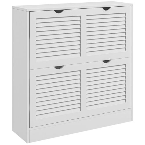 Meuble à chaussures design 2 portes persiennes - max. 16 paires - MDF blanc