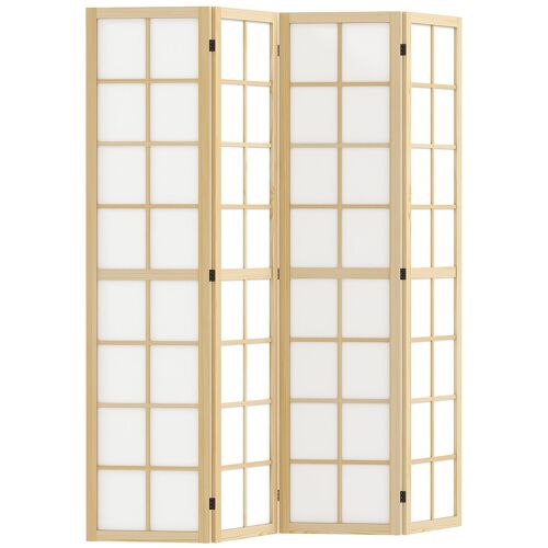 Paravent intérieur pliable 4 panneaux 160 x 170 cm séparateur de pièce bois pin non tissé blanc