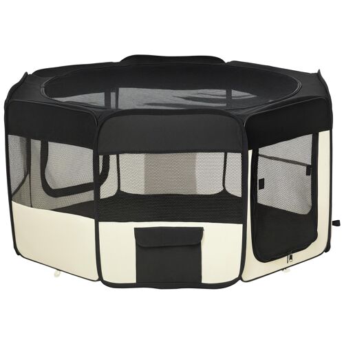 Parc Enclos Pliable Chien Chat - Ø 120 X 58h Cm - Acier Tissu Oxford - Crème Noir
