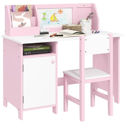 Ensemble table et chaise pour enfant rose avec tableau blanc - bureau pour enfant +5 ans - 90L x 45l x 85H cm