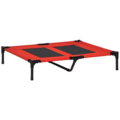 Lit Pour Chien Chat Lit De Camp Grand Confort Sur Pieds Tissu Oxford Textilène Micro-Perforé 92l X 76l X 18h Cm Rouge Noir