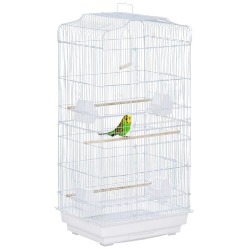 Cage À Oiseaux Volière Avec Mangeoires Perchoirs Plateau Amovible 2 Portes Dim. 46,5l X 35,5l X 92h Cm Métal Blanc