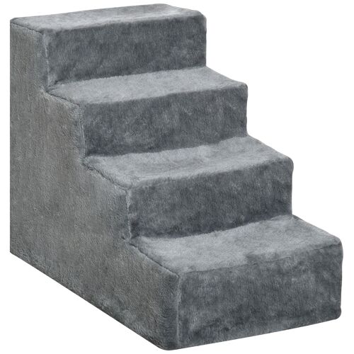 Escalier Pour Chat - Escalier Pour Chien - 4 Marches - Revêtement Flanelle Grande Douceur Haute Densité - Structure Panneaux Particules - Gris