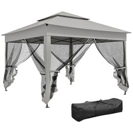 Tonnelle Barnum De Jardin Pop-Up Pliant 3,25l X 3,25l X 2,7h M Acier Polyester Moustiquaires + Sac De Transport Gris