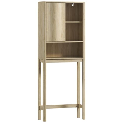 Meuble WC dessus de toilette style bohème - porte coulissante, étagère, niche - effet bois clair