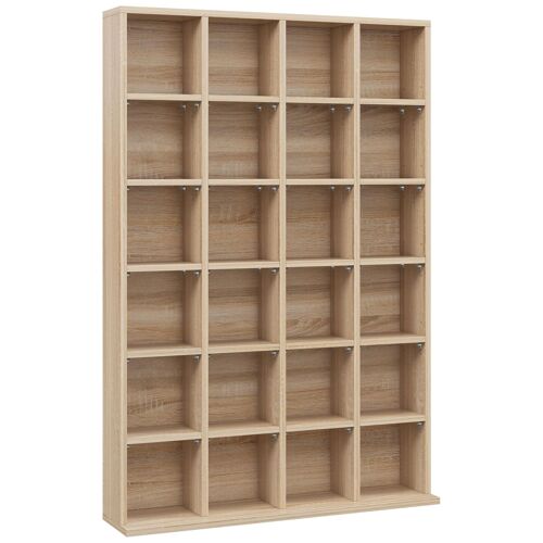 Étagère rangement CD/DVD meuble de rangement pour 480 CDs 24 compartiments réglables en hauteur 89 x 20 x 130 cm naturel