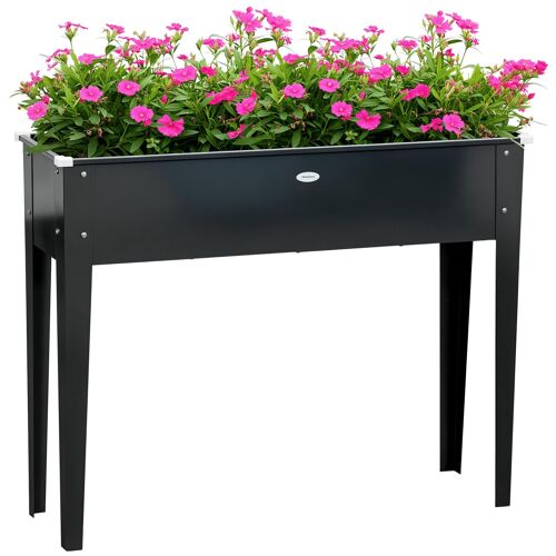Jardinière Sur Pied Carré Potager 100l X 30l X 80h Cm - Trou Drainage - Acier Galvanisé Noir