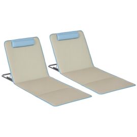 Lot De 2 Tapis De Plage Rembourrés - Dossier Inclinable 5 Positions - Sac Transport Inclus - Acier Polyester Beige