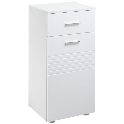 Meuble bas de salle de bain placard porte avec étagère tiroir coulissant panneaux particules blanc