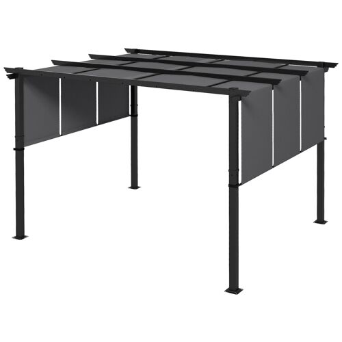 Pergola 3 Toiles Coulissantes - Dim. 3,57l X 2,96l X 2,35h M - Acier Époxy Noir Polyester Haute Densité Anthracite