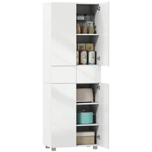 Buffet haut de cuisine blanc laqué style contemporain - 4 portes, 3 étagères réglables, 2 tiroirs