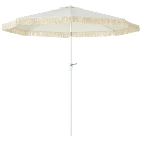 Parasol Inclinable De Jardin Style Bohème À Franges Polyester Crème