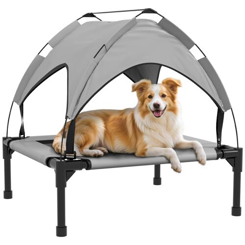 Lit Chien Sur Pied Avec Voile Ombrage - Sac De Transport - Gris