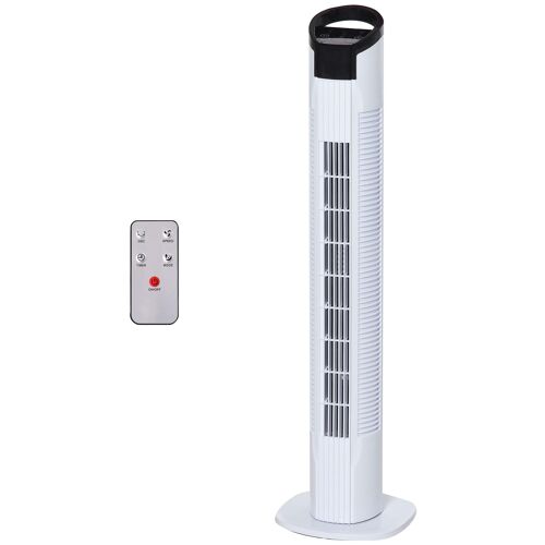 Homcom Ventilateur Colonne Tour Oscillant 50 W Silencieux Télécommande Incluse Minuterie 3 Modes 3 Vitesses Blanc Noir