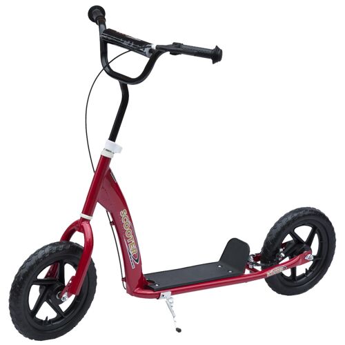 Homcom Trottinette Patinette Pneus 30 Cm Hauteur Guidon Réglable Poignée Frein Et Béquille Acier