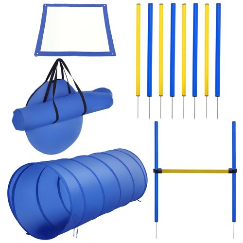 Agility Sport Pour Chiens Équipement Complet Obstacle, Tunnel, Slalom, Zone Repos + Sac De Transport Bleu Jaune