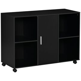 Vinsetto Support d'imprimante - caisson organiseur bureau - 4 niches, placard porte, grand plateau - panneaux particules noir