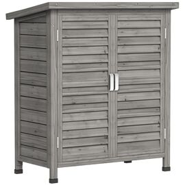 Armoire De Jardin Abri Jardin Remise Pour Outils Sur Pied Dim. 87l X 46l X 96h Cm Étagère Portes Persiennes Toit Bitumé Bois Sapin Autoclave Gris