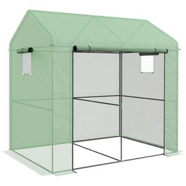 Serre De Jardin 2,8 M² Porte Zippée 2 Fenêtres Acier Pe Vert