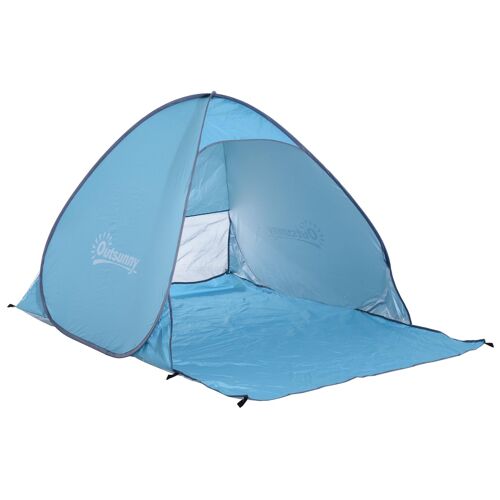 Abri De Plage Tente De Plage Pliable Pop-Up Automatique Instantané Protection Uv Fenêtre Arrière Grand Tapis De Sol Bleu Ciel 36bu