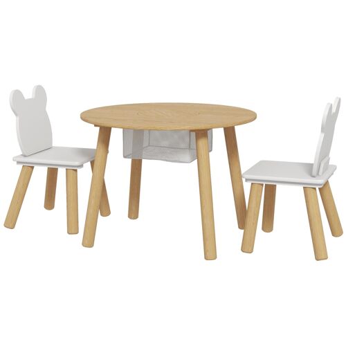 Ensemble table chaises enfant design ourson scandinave - rangement table intégré - aspect bois blanc